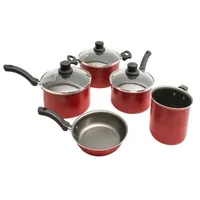 Conjunto de Panelas Antiaderente 5 Peças Eirilar Copacabana com Tampa de Vidro Vermelho | R$93