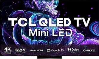 Smart TV 75 Mini LED TCL 75C835 Android Google TV, 144Hz, VRR, Dolby Vision IQ, Atmos, Onkyo 2.1