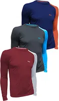 KIT 3 Camisetas Com Proteção UV 50+ Dry Fit Segunda Pele Térmica Tecido Termodry Manga Longa - Marinho+Laranja/Chumbo+Turquesa/Vermelho+Branco - GG