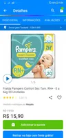 Fralda Pampers Confort Sec Tam. RN+ - 0 a 6kg 20 Unidades R$ 16