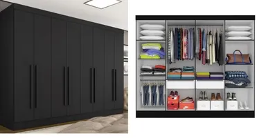 [AME R$740,43 ] Guarda roupa casal Mayra 8 portas preto fosco. | R$ 1234