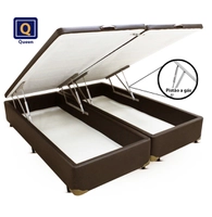 Cama Box Baú Bi Partida Queen Size Marrom 158x198x43