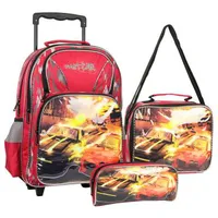 Kit Fast Car - Mochilete c/ 2 Rodas, Alças retrátil e de mão, 4 compart externos + Lancheira + Estojo em Poliéster, Vermelho - São Paulo Express por R$ 66