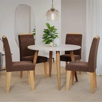 Mesa de Jantar Redonda Cimol Lavínia com 4 Cadeiras Revestidas em Suede - Madeira/Off White/Nature/Chocolate