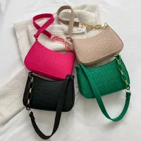 [Taxa Inclusa] Bolsa axilas de feltro com corrente para mulheres, crocodilo textura, bolsa fashion, nova