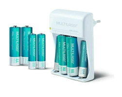 Carregador de Pilhas Multilaser AA/AAA + 8 Pilhas