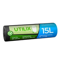 (Recorrência) Utilix Saco Para Lixo Rolo com 60 unidades 15L Preto