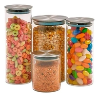Kit 4 Potes de Vidro com Tampa Inox Hermética