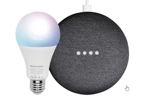 Nest Mini 2ª geração Smart Speaker - com Google + Lâmpada Inteligente Multilaser E27