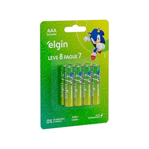Pilha Alcalina AAA Elgin 8 Unidades 1.5V