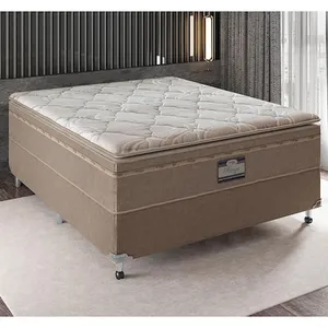 Cama Box de Casal Portobel Potenza Platinum com Molas LFK e Pillow Top 74x138x188cm - Bege Claro