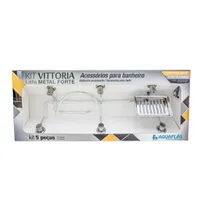 Kit Acessórios Aço Inox Vittoria Cromado 5 pçs Aquaplás | R$50