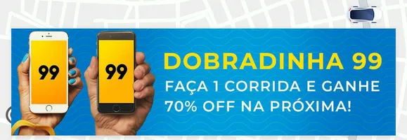 [Recife] Dobradinha 99 faça uma corrida e ganhe 70% na proxima