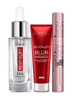 LOréal Paris + Maybelline Kit - Sérum Preenchedor 30ml + Primer Blur Mágico + Máscara de Cílios Lash Sensational Sky High