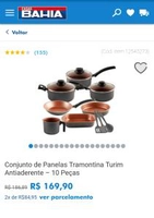 Conjunto de Panelas Tramontina Turim Antiaderente – 10 Peças  por R$ 170