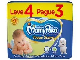 Toalha/ Lenço Umedecido MamyPoko Toque Suave L4 P3 - 200 Unidades | R$24