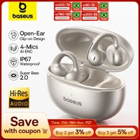 [Com Cashback R$216] Fone Bluetooth Baseus MC1 Pro de Clipe, 4 Microfones, Som Hi-Res, Aberto