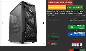 Computador Pichau Gamer, Intel i3-12100F, GeForce RTX 2060 6GB, 8GB DDR4, SSD 240GB