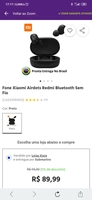 Fone Xiaomi Airdots Redmi Bluetooth Sem Fio R$ 90