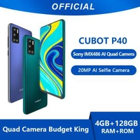 Cubot-Smartphone P40 NFC, 4GB + 128GB, câmera traseira quádrupla de 20MP, 4200mAh, Android 10, Dual chip 4G LTE R$571