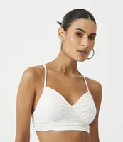 Blusa Cropped de Alça em Jersey com Franzidos e Design Corset Branco