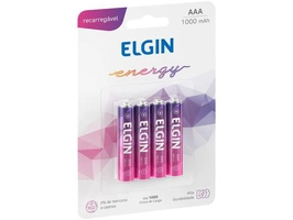 Pilha Recarregável AAA Blister Com 4 Pilhas, Elgin, Baterias, 1000mAh | R$23