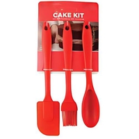 Kit de Utensílios de Cozinha em Silicone Inteiriço, 3 Peças – Espátula, Colher e Pincel, Vermelho