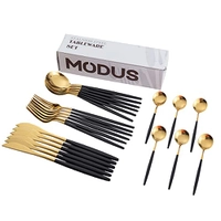 Conjunto De Talheres Aço Inoxidável 24 Peças Faqueiros Kits (Ouro Preto)