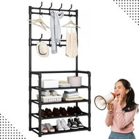 Sapateira com Cabideiro e 4 Prateleiras Preto