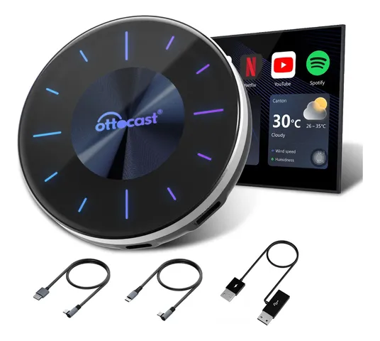Multimídia Automotiva Ottocast P3 Ai Box com CarPlay, Android Auto, Sem Fio, HDMI, Suporte a SIM