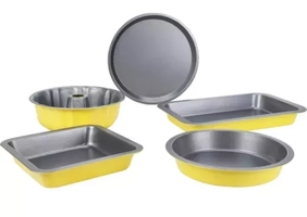 [AME SC R$ 17,99]Conjunto de Assadeiras em Aço Carbono 5 peças Color Day Amarela - Lá Cuisine
