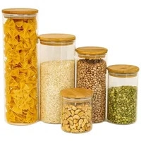 Potes De Vidro Pra Mantimentos Com Tampa Bambu Oikos COZ01557 5 Pçs Cor Marrom-claro