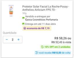 (Cliente ouro + magalupay na compra de 2 unidades) Protetor Solar fps 70 La Roche | R$42