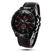 Relogio Weijieer 5020 Analog Quartz Watch Rubber Band Round Dial for Men  -  RED