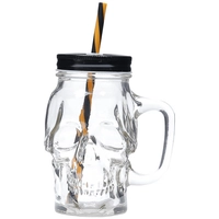 Caneca Rock Style Lyor, Vidro, 1 Tampa, 1 Canudo, 400ml - 6621