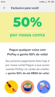 [Usuários Selecionados] 50% de cashback em pagamentos no PicPay