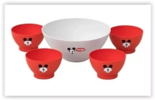 Kit Pipoca 5 Peças Tigela e Cumbucas Disney Mickey Vermelho Coza - Brinox