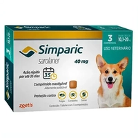 [C.OURO] 3 Comprimidos Simparic Antipulgas e Carrapatos Cães 10,1 a 20 Kg