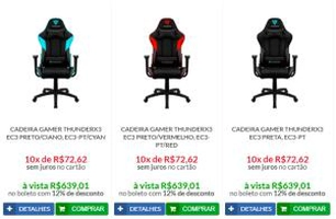 CADEIRA GAMER THUNDERX3 EC3 PRETO/VERMELHO, EC3-PT/RED R$639