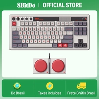 (Loja do Brasil) Teclado mecânico retrô 8BitDo, teclado para jogos BT/2.4G/USB-C permutável com 87 teclas, botões duplos super programáveis 