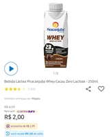 Bebida Láctea Piracanjuba Whey Cacau Zero Lactose - 250ml | R$1,36