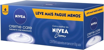 [Rec/+ por - R$11,78] NIVEA Sabonete em Barra Creme Care Promo 6 un. 90g - Limpa e deixa a pele macia mesmo após o banho, com glicerina, fragrância