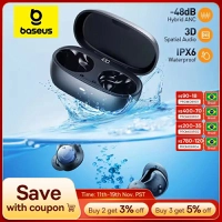 Fone de Ouvido Sem Fio BASEUS Bowie MA10 Pro com Bluetooth 5.3, A Prova D'Água, 48dB ANC e 140 Horas de Bateria