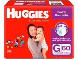 (LEVE 3 PAGUE 2)Fralda Huggies Supreme Care - Roupinha Tam. G 9 a 12,5kg 60 Unidades | R$31