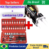 [MOEDAS R$ 14]  Kit Ferramentas 46 Peças com Chave Catraca e Lanterna Tática Recarregável