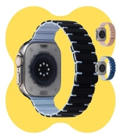 Pulseira Silicone p/ Apple Watch Preto/Azul 2,2cm