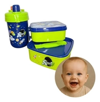 Marmita Infantil c/ Divisória e Copo com Canudo Garrafa Criança