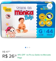 Fralda Mega Tamanho Grande Sem Gênero (g) 44 Unidades Turma Da Mônica