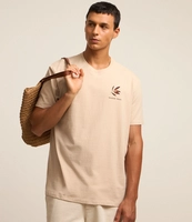 Camiseta em Algodão com Estampa Tropical Bege
