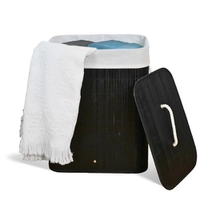 Cesto de Roupa Suja com Tampa e Alças de Bambu